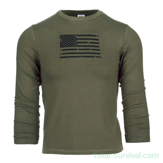 101 INC T-shirt enfant USA manches longues, vert armée