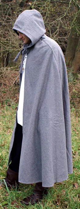 1202600712 – LARP Cape médiévale en laine lourde avec capuche NOIRE