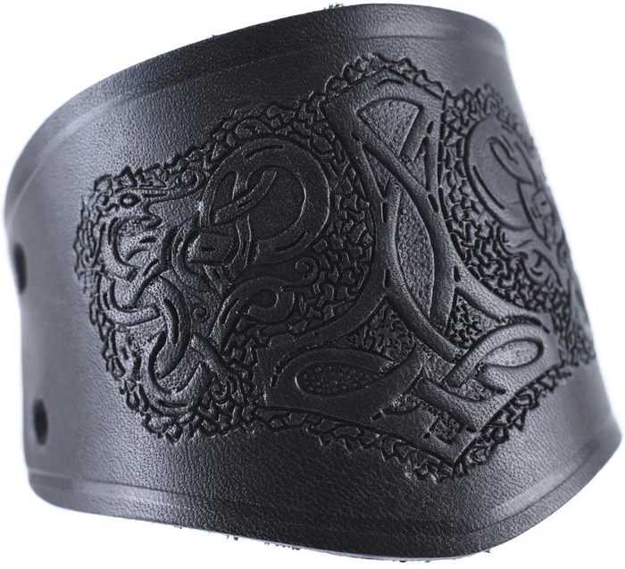 1600050120 – LARP 1 Protège-bras en cuir Estampe Mjolnir, court, 1 pièce