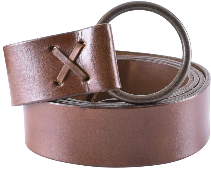 1616678015 – LARP Ceinture médiévale cuir marron et laiton 150cm