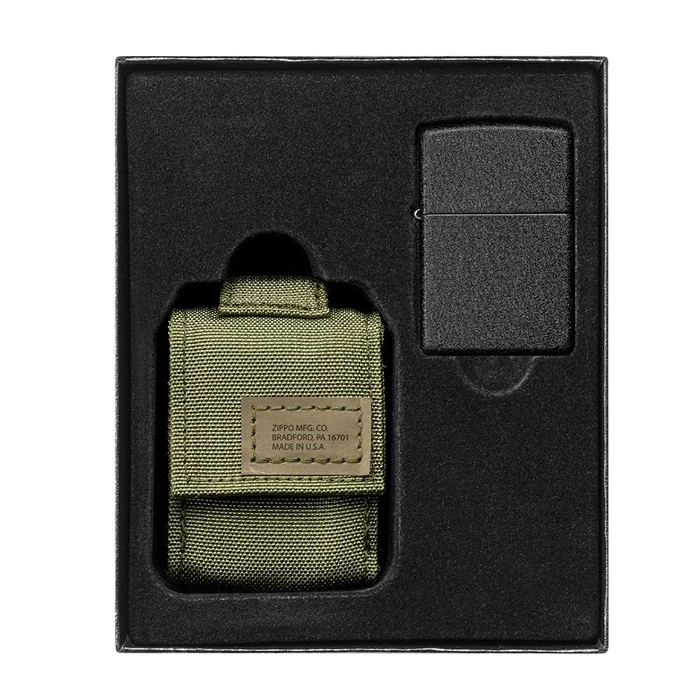 60005676 – ZIPPO Black Crackle & Pochette OD Green Set Cadeau