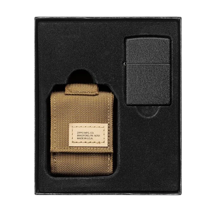 60005677 – ZIPPO Black Crackle & Pochette COYOTE Set Cadeau