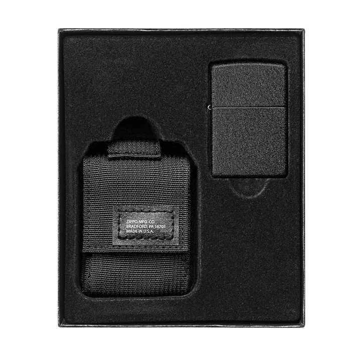 60005678 – ZIPPO Black Crackle & Pochette Noire Set Cadeau