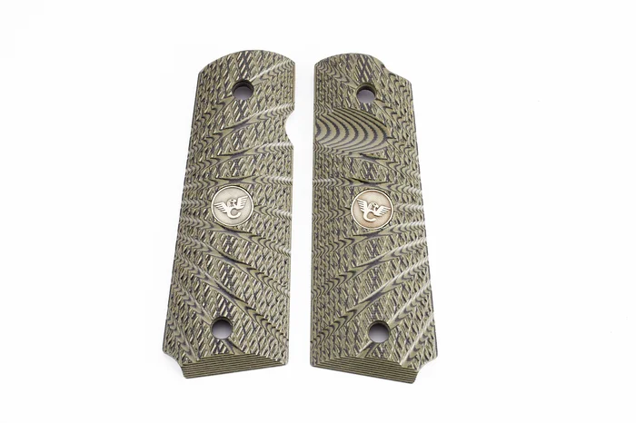 738-FS-BB-DO – Wilson Combat Grips Full-Size, Dirty Olive G10, Aggressive Starburst Pattern, Beveled Bottom
