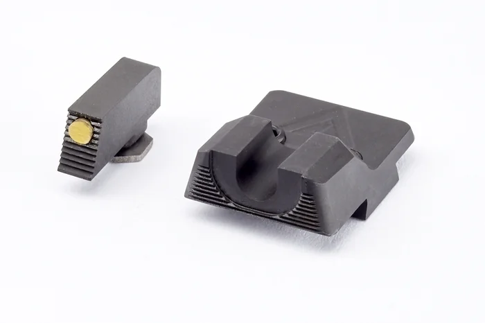 902BGB – SIGHT SET, GLOCK 42/43/43X/48, VICKERS ELITE, BLACK SERRATED REAR, GOLD BEAD FRONT