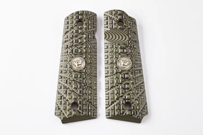 982-FS-BB-DO – Wilson Combat Grips Full-Size, Dirty Olive G10, TRAK Starburst Pattern, Bevel Bottom