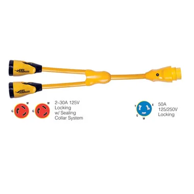 Adaptateur en Y Marinco Y504-2-30 EEL (2)-30 A-125 V femelle vers (1)50 A-125/250 V mâle – Jaune