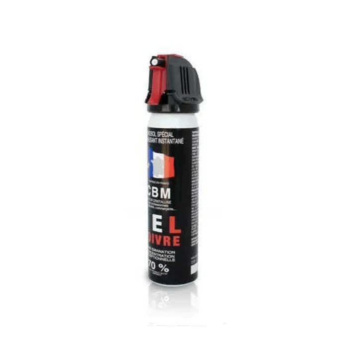 Aérosol de défense CBM gaz lacrymogène au poivre OC + Capot Accusol 75 ml