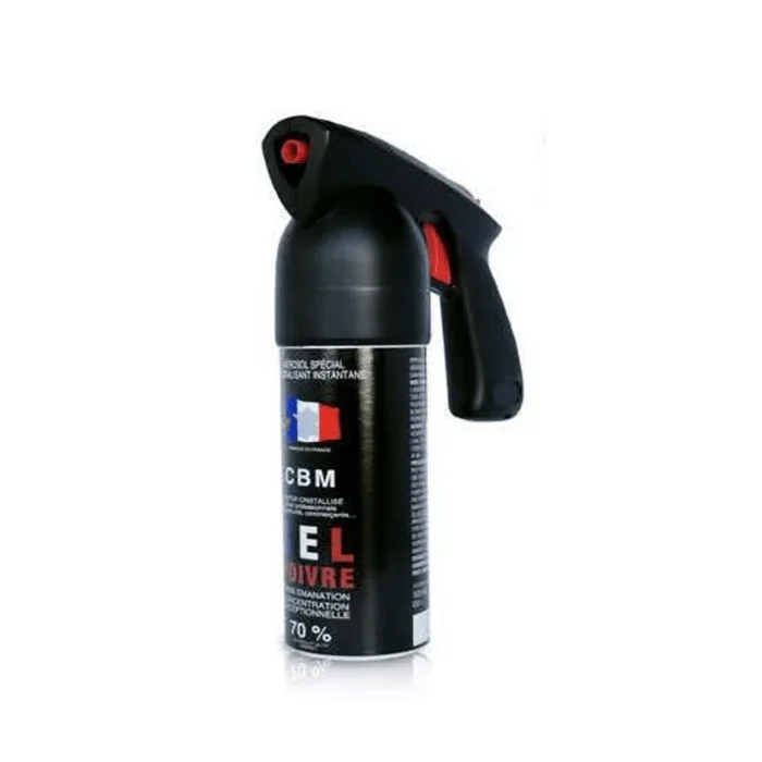 Aérosol de défense CBM gaz lacrymogène CS + Poignée Prodesign 500 ml