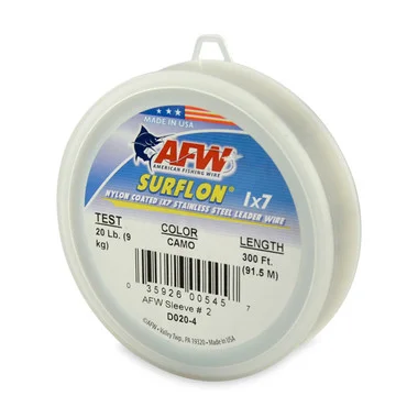 AFW – Fil de pêche en acier inoxydable 1×7 recouvert de nylon Surflon – Camo – 300 pieds