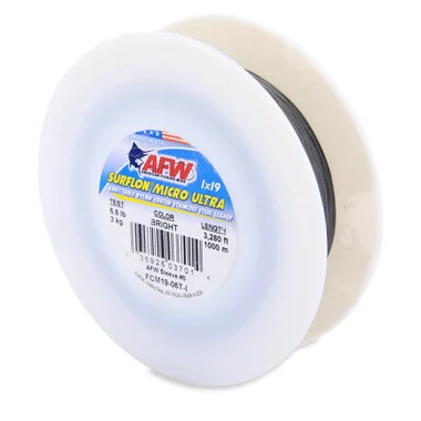 AFW – Fil de tête en acier inoxydable 1×19 recouvert de nylon micro ultra Surflon – Brillant – 3280 pieds