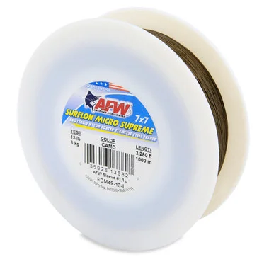 AFW – Fil de tête en acier inoxydable 7×7 recouvert de nylon Surflon Micro Supreme – Camo – 1000 mètres