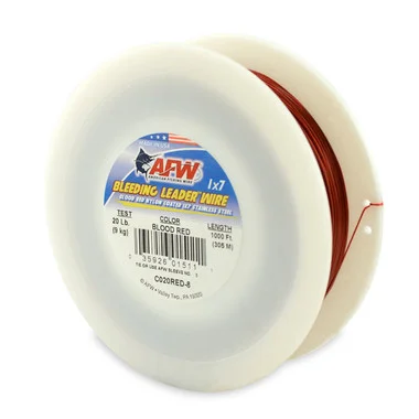 AFW – Fil de tête saignant – Fil de tête en acier inoxydable 1×7 recouvert de nylon – Rouge – 1000 pieds
