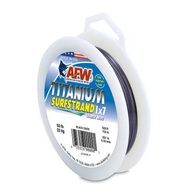 AFW – Fil de tête Surfstrand Titanium Bare 1×7 – Test de 50 lb / 23 kg .021 po / 0,53 mm de diamètre – Oxyde noir – 500 pi / 152 m