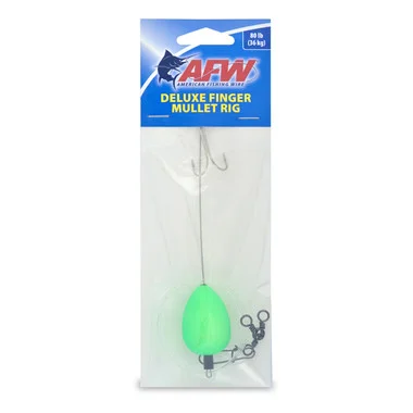 AFW – Gréement de mulet à doigts de luxe, ligne mono transparente de 80 lb / 36 kg, 1,25 po / 3,1 cm, flotteur poire verte, hameçon fendu 2/0, 1 pc