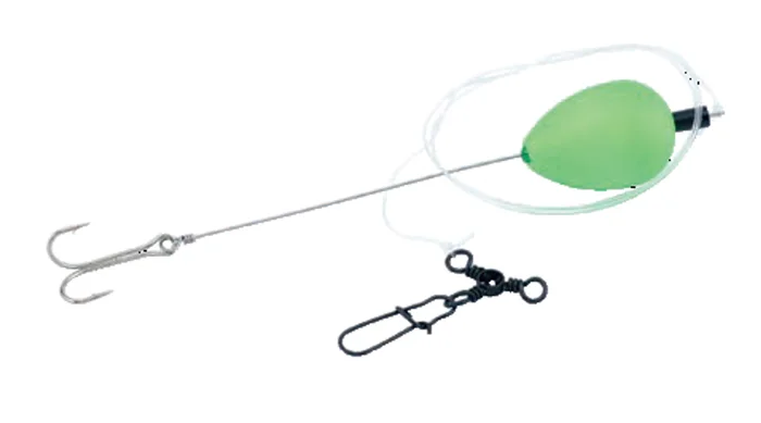 AFW – Gréement de mulet à doigts de luxe, ligne mono transparente de 80 lb / 36 kg, 1,25 po / 3,1 cm, flotteur poire verte, hameçon fendu 2/0, 1 pc – Image 2