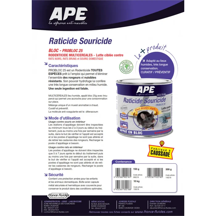 Appât raticide et souricide en cubes Probloc 10kg