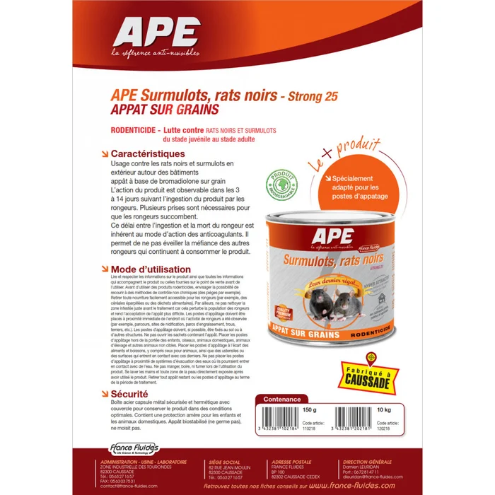 Appât surmulots et rats noirs en vrac de 10kg