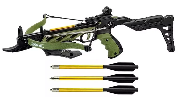 Arbalète pistolet 80 lbs crosse réglable + 3 flèches