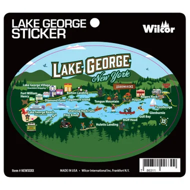 Autocollant ovale de la carte du lac George
