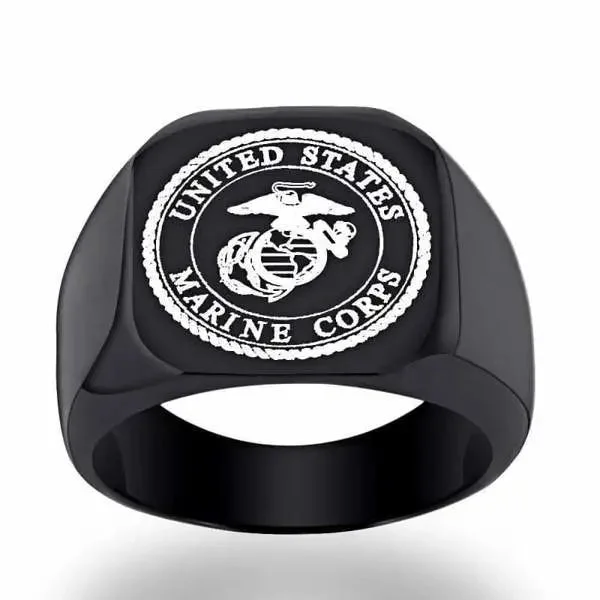 BAGUE MILITAIRE EMBLÈME DE LA MARINE AMÉRICAINE (CÉRAMIQUE)