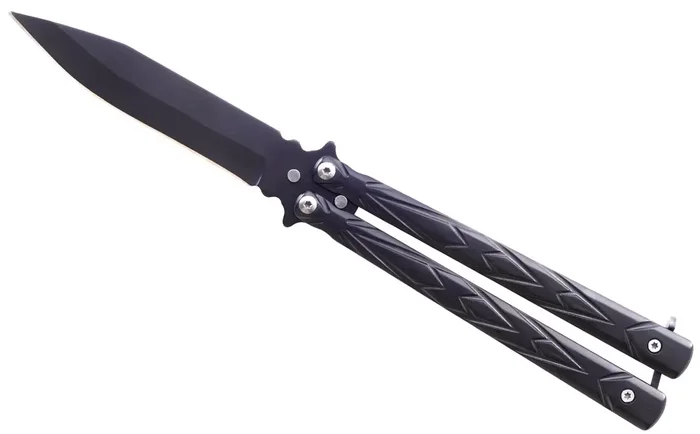 Balisong Couteau papillon 21,5cm noir acier tricks