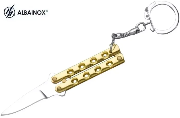 Balisong porte-clé 8,8cm – Couteau papillon doré