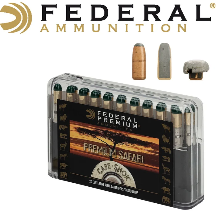 BALLES FEDERAL WOODLEIGH WELDCORE CAPE SHOK 470 Nitro Express Solid 500 Grains PAR 20