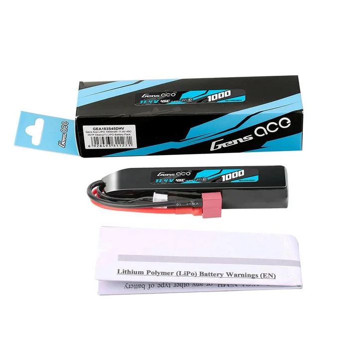 Batterie LiPo Gens Ace 1000mAh 45C 11.4V HV – Connecteur Deans T – Puissance et Autonomie Optimales