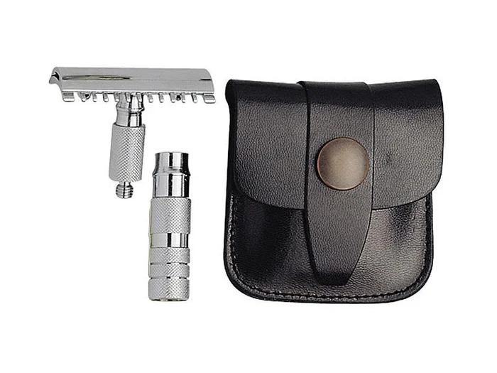 BEL985 RASOIR DE VOYAGE MERKUR ETUI CUIR NOIR