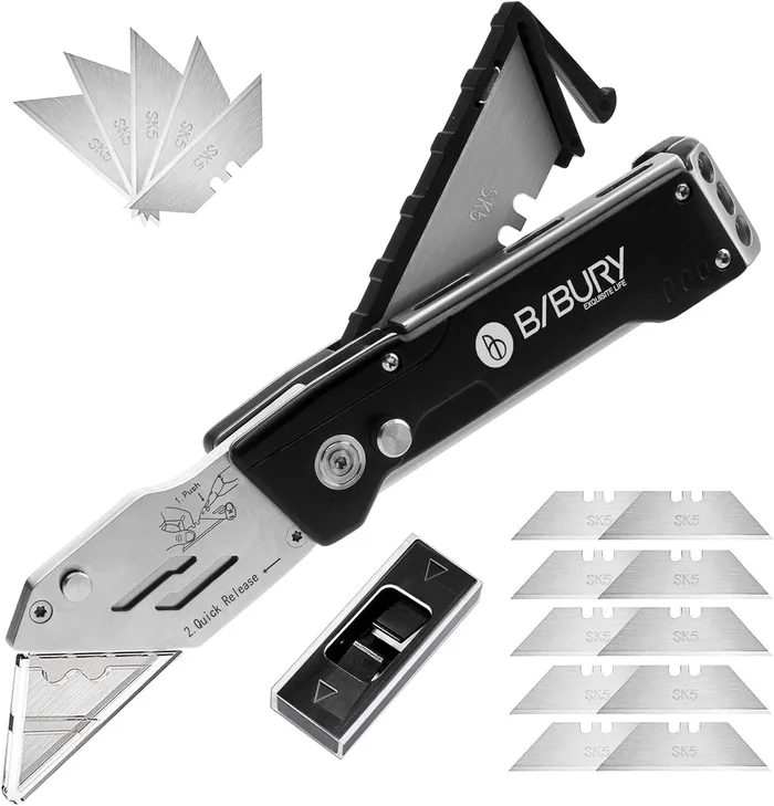 BIBFLDUTL – BIBURY Foldable Utility Knife & 15 SK5 Blades