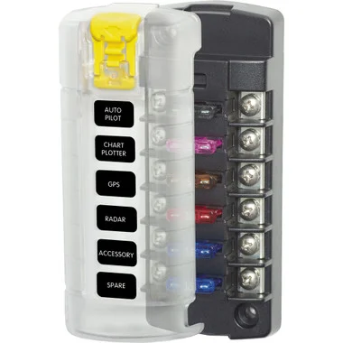 Bloc fusible à lame Blue Sea 5035 ST avec couvercle – 6 circuits indépendants sans bus négatif
