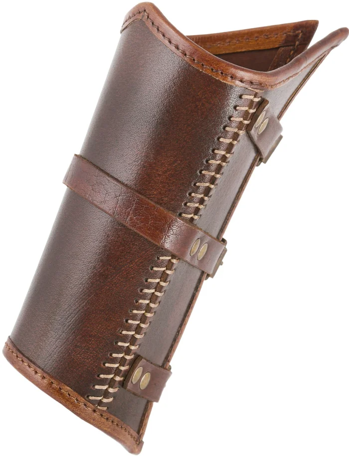 BM-LP-66 – LARP 1 Protège-bras en cuir « Arnulf » avec boucles, marron, 1 pièce