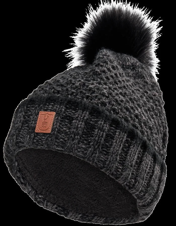 Bonnet tricot à pompon noir DEERHUNTER