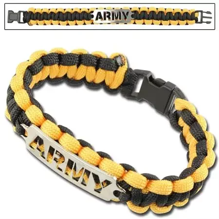 Bracelet paracorde survie + plaque métal Army
