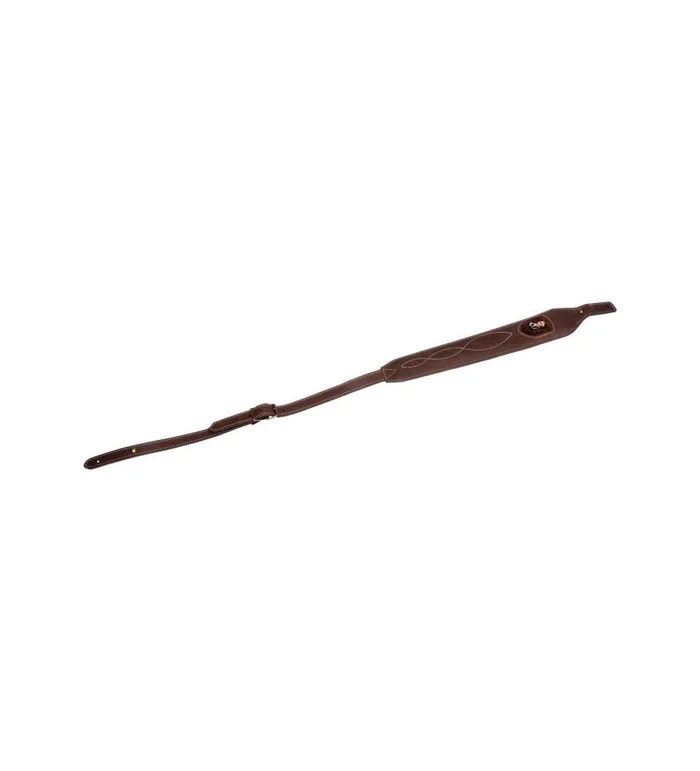 Bretelle carabine cuir forme cobra broderie sanglier.
