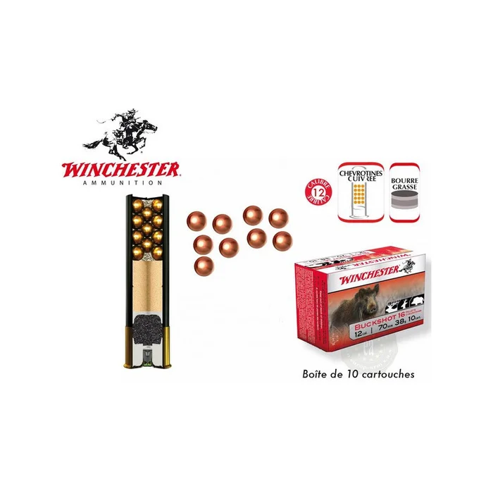 CARTOUCHES CHEVROTINE 12 GRAINS STANDARD 12 /70 WINCHESTER PAR 10