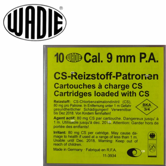 Cartouches Wadie 9mm CS PA A Gaz Par 10
