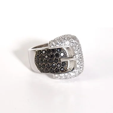 Charles Winston, S Argent, Bague Boucle en Zircone Cubique Noire et Blanche