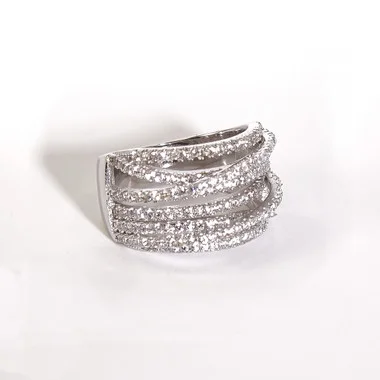 Charles Winston, S Argent, Bague Multi Bande en Zircone Cubique
