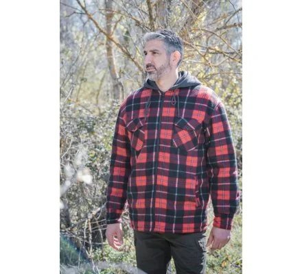 Chemise polaire carreaux rouge Sherpa avec capuche TREELAND – Image 2