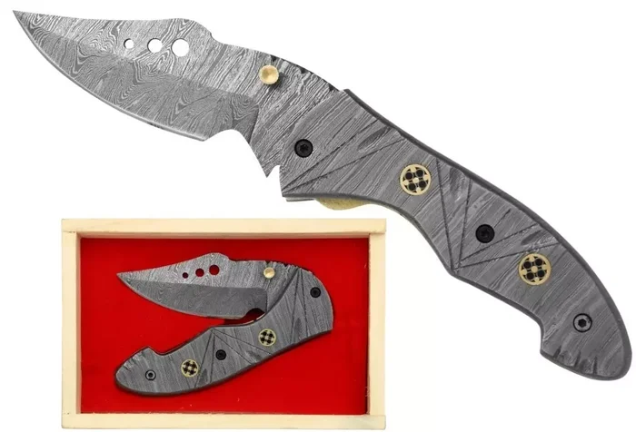 Coffret couteau 19cm damassé laiton lame Damas