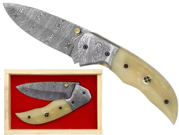 Coffret couteau 20,5cm os acier lame Damas