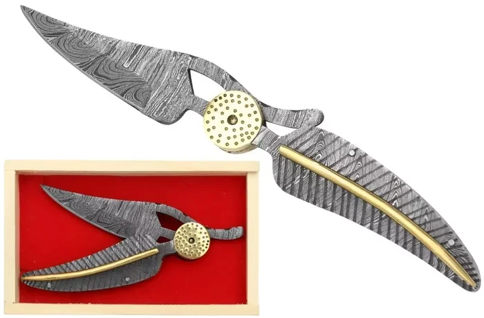 Coffret couteau 21cm damassé laiton lame Damas