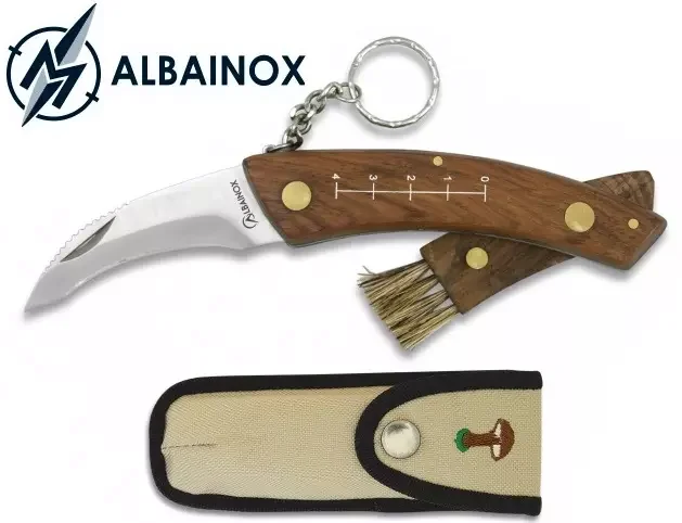 Couteau champignon 17,5cm + brosse + réglette + étui