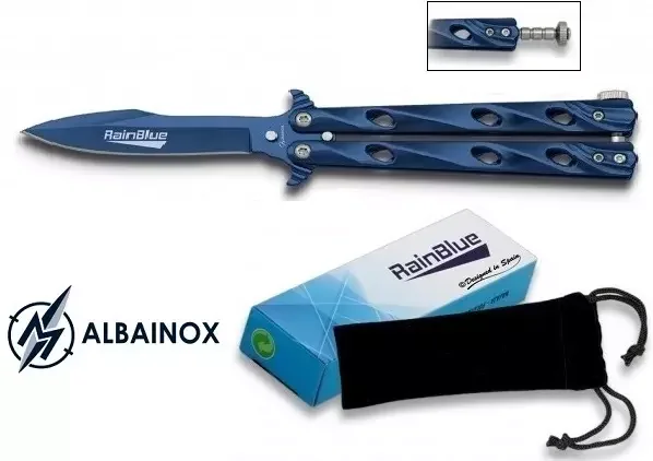 Couteau papillon balisong 20,5cm bleu – ALBAINOX