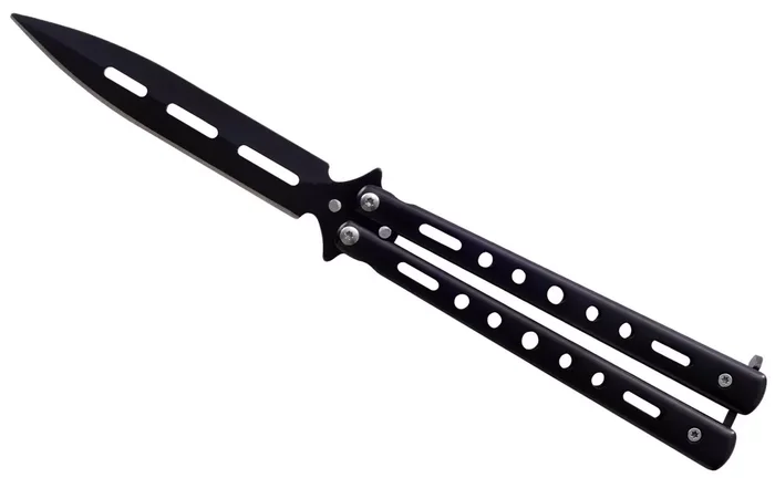 Couteau papillon balisong 22,5cm noir acier inox