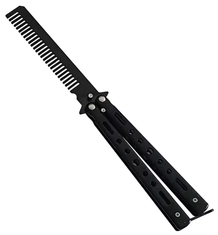 Couteau papillon balisong 22cm noir Peigne brosse