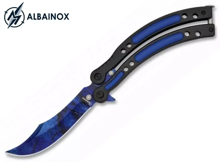 Couteau papillon balisong 23cm design bleu – ALBAINOX