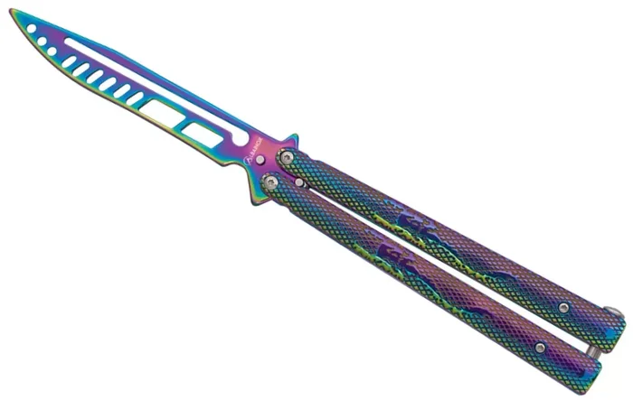 Couteau papillon balisong 24,5cm rainbow entraînement